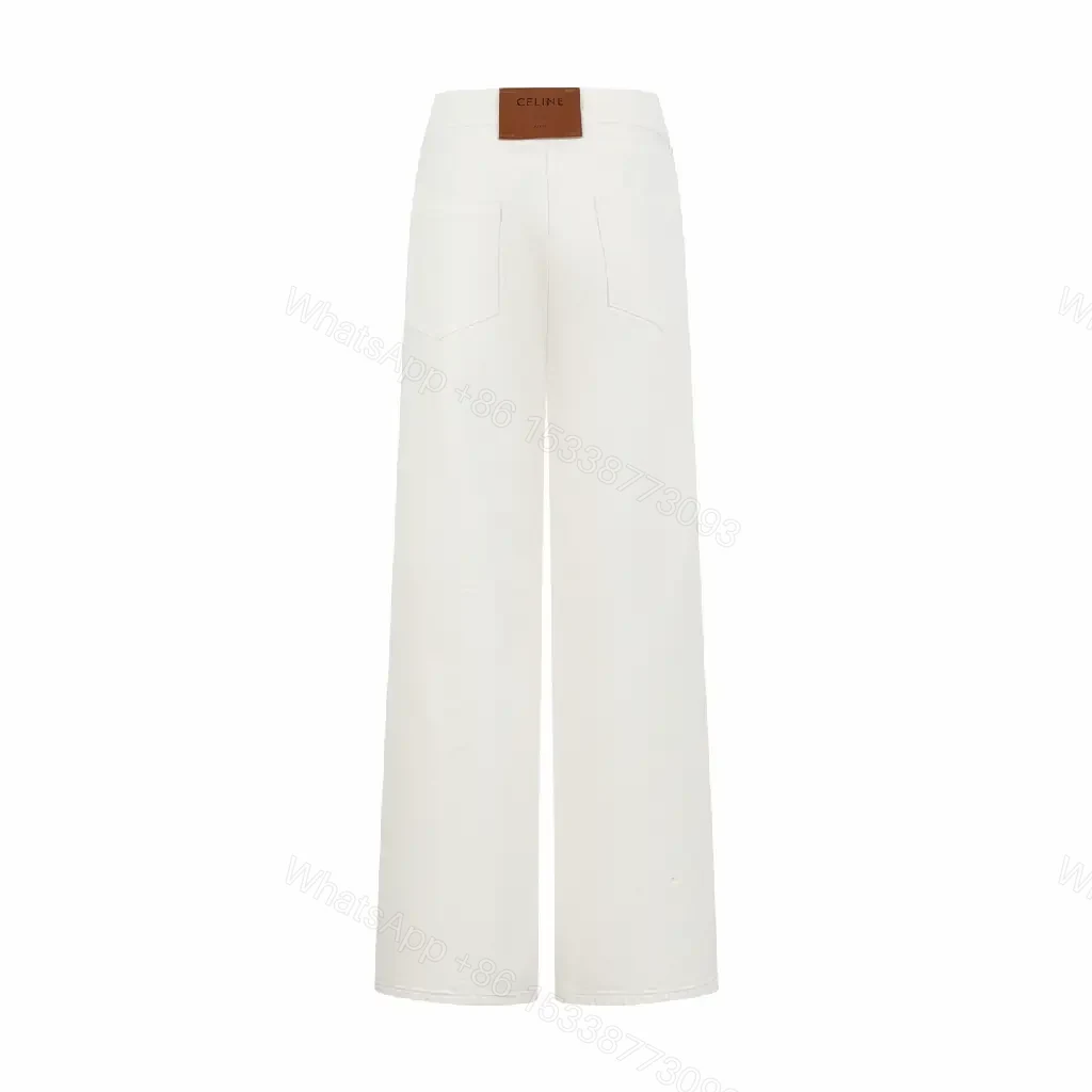 View 2 of Off-White Cream Wide-Leg High-Waist Pants with Metal Button Zip