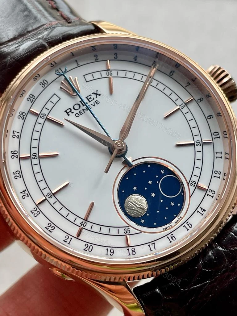 View 10 of Rolex Cellini Moonphase 50535 RG White Dial on Leather Strap Asia 3195 Mod