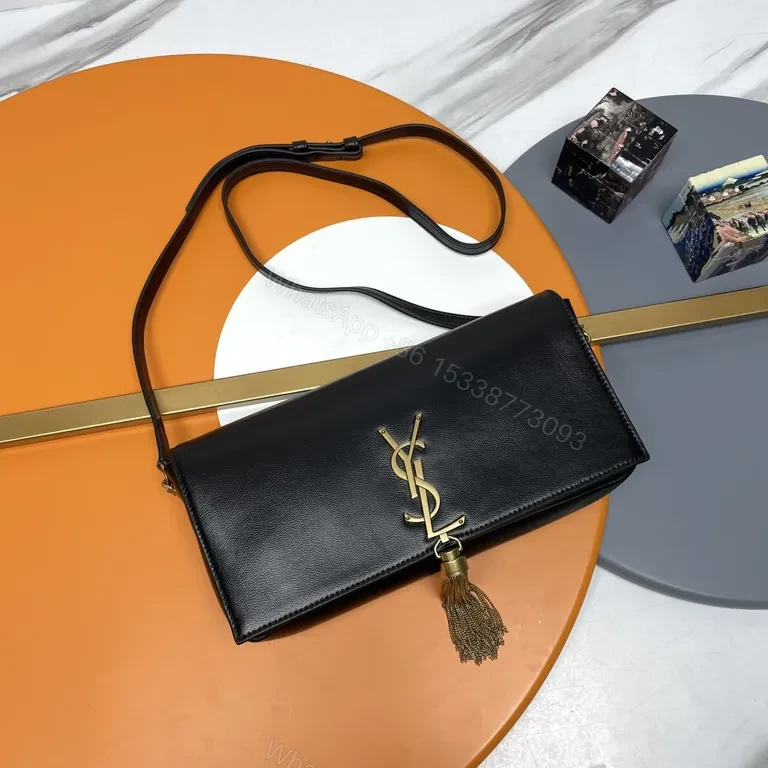 View 6 of Chic Black Leather YSL Tassel Shoulder Bag