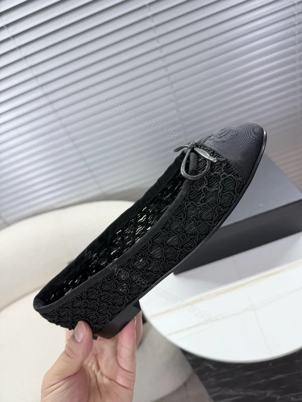 View 4 of Lace Knit Ballet Flats: Subtle Bow, All-Day Comfort, Black