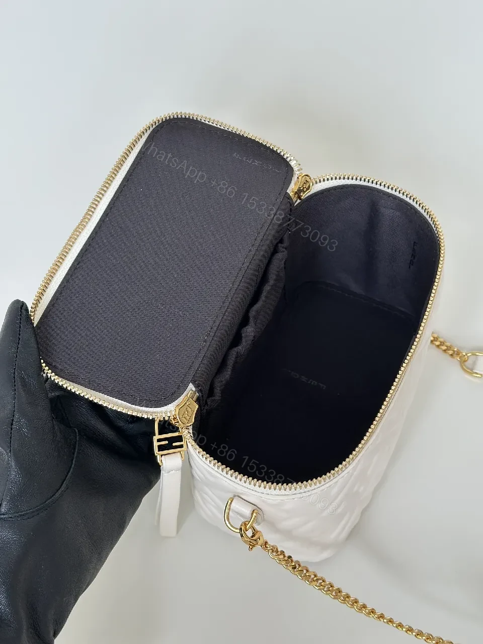 View 3 of Quilted White Satchel: Gold-Accent Compact Luxury Bag