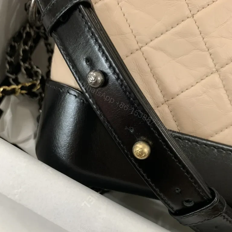 View 5 of Chanel-Inspired Quilted Mini Bag: Nude & Black, Chain Charm