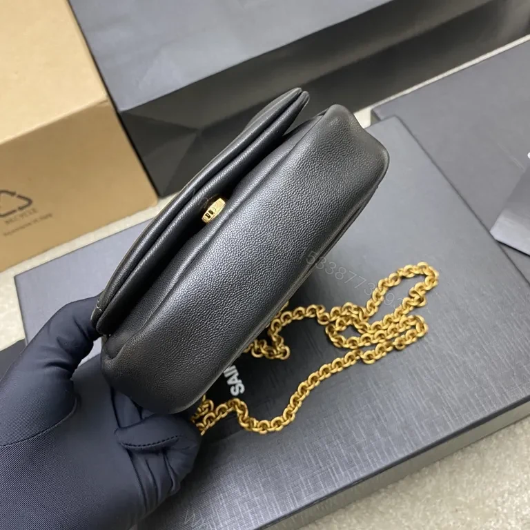 View 2 of Compact Luxe Crossbody: Gold-YSL Monogram Leather Bag