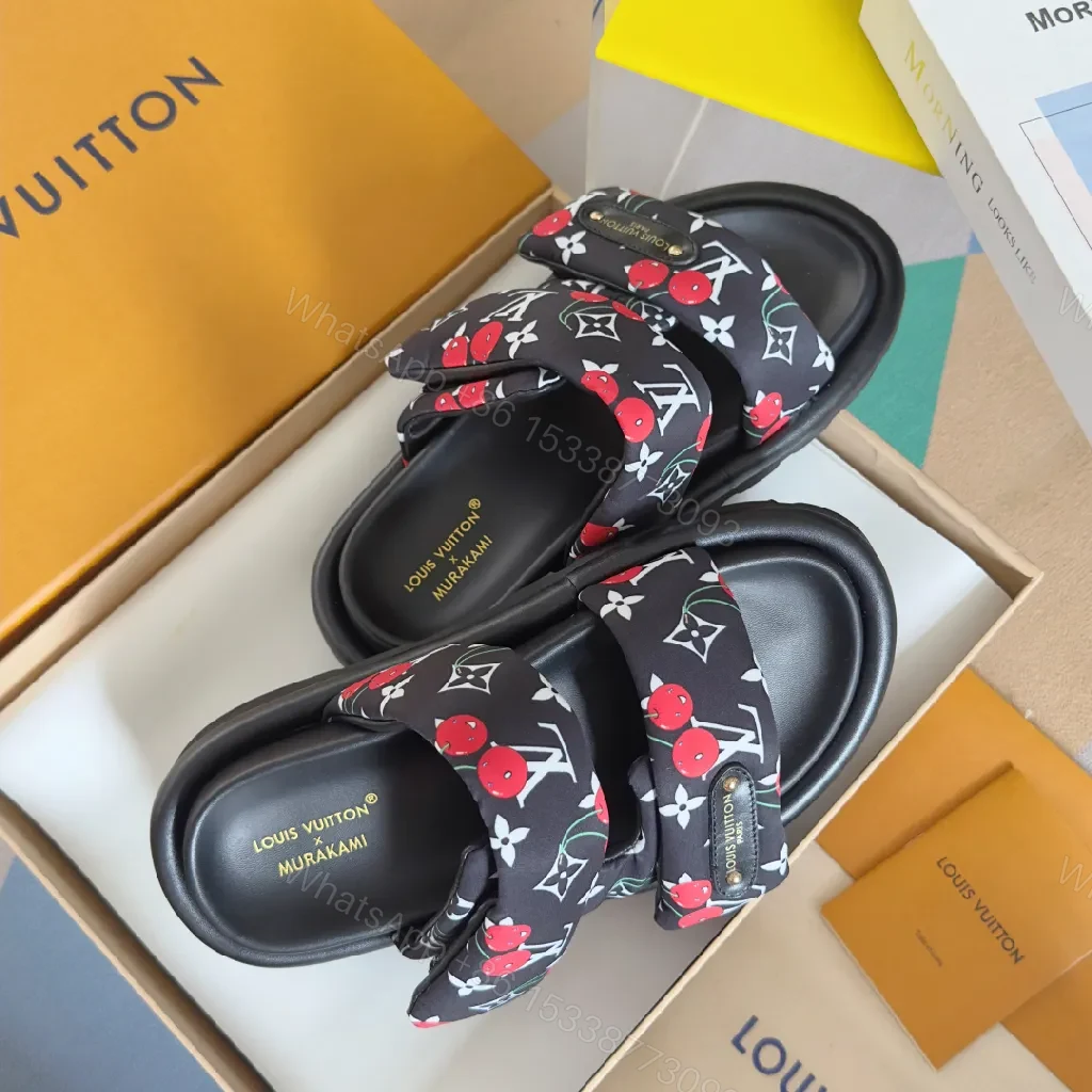 View 3 of Chic Monogram Slides with Cherry Accent, Luxury Style