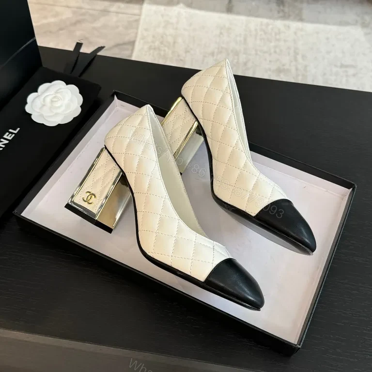 View 3 of Chanel-Inspired Quilted Pumps: Two-Tone Cap-Toe, Comfort