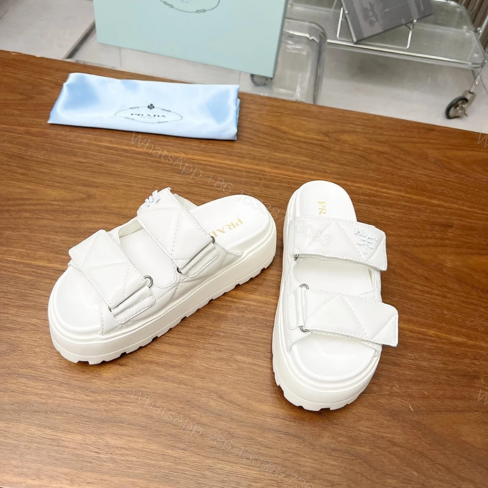 View 4 of PRADA QUILTED LEATHER PLATFORM SANDALS WHITE