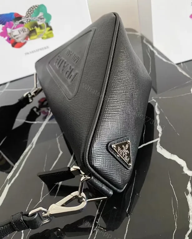 View 8 of Triangular Prada Pouch: Luxe Leather, Bold Utility Bag