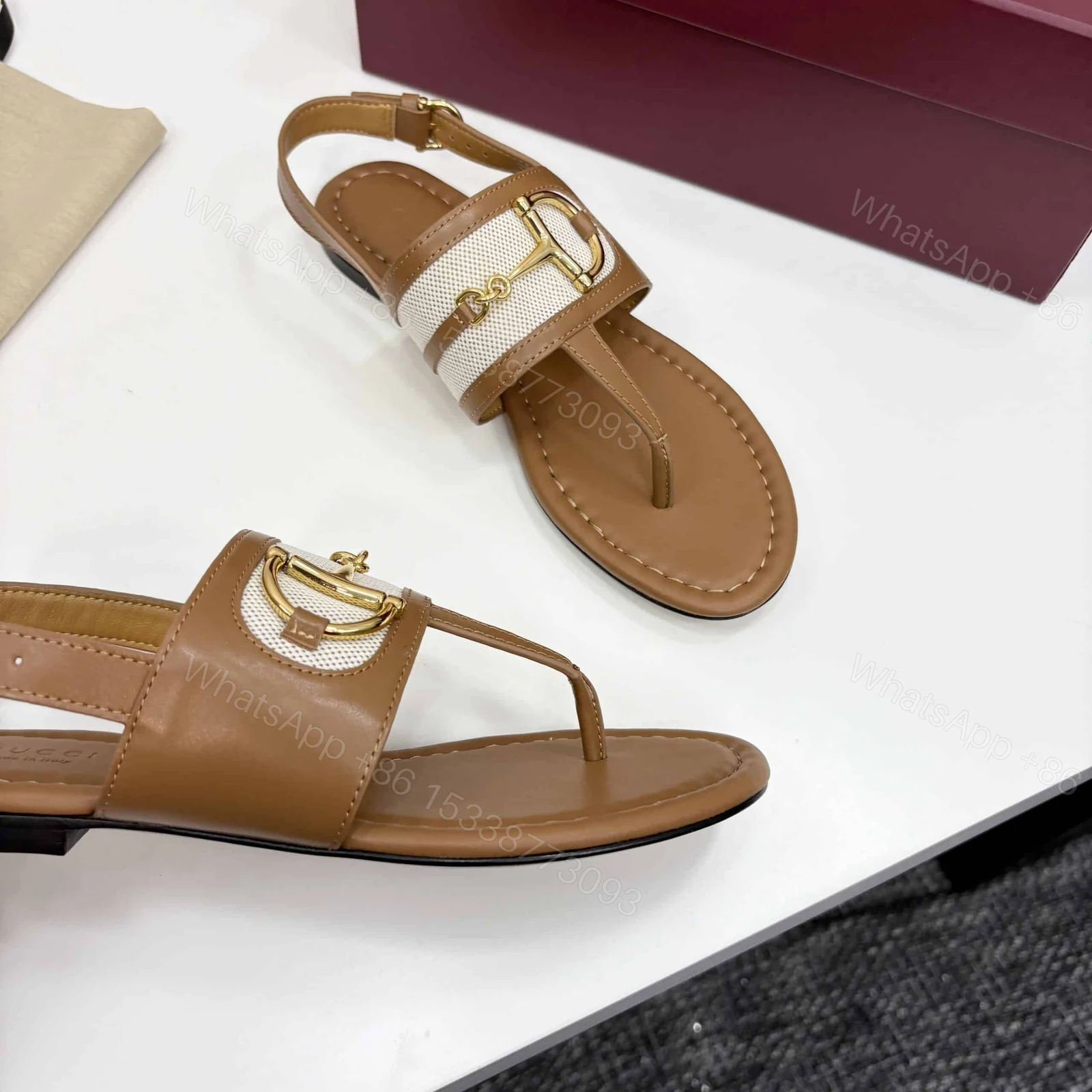 View 9 of GUCCI WOMEN’S THONG SANDAL WITH HORSEBIT LIGHT BROWN 834431 AAEZJ 2744