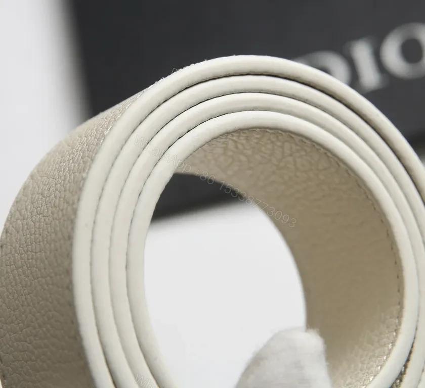 View 4 of Cream Leather Dior-Inspired Double-Ring Belt - Luxury Calfskin