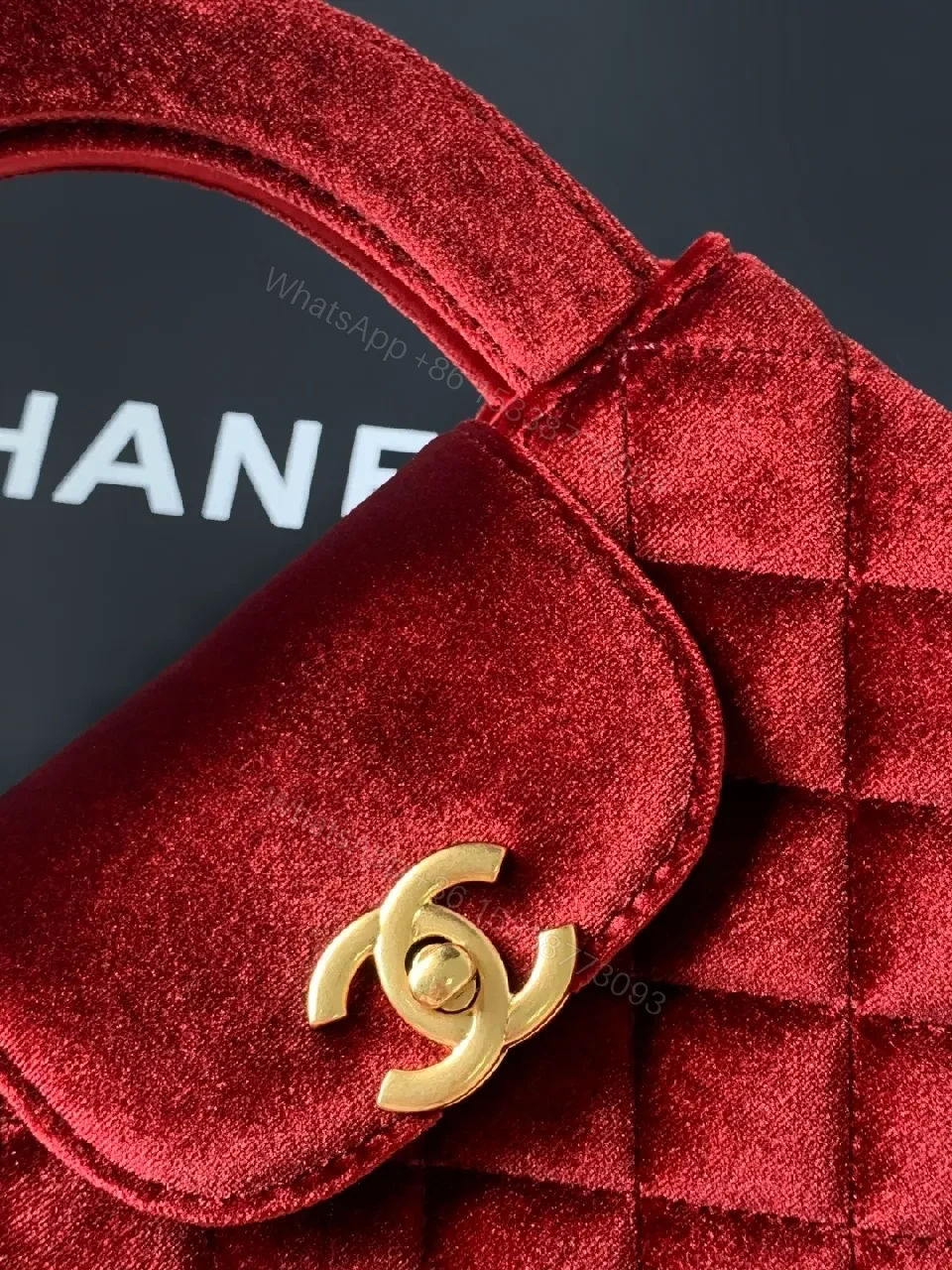 View 3 of Rich Velvet Quilted Mini Bag with Gold Logo