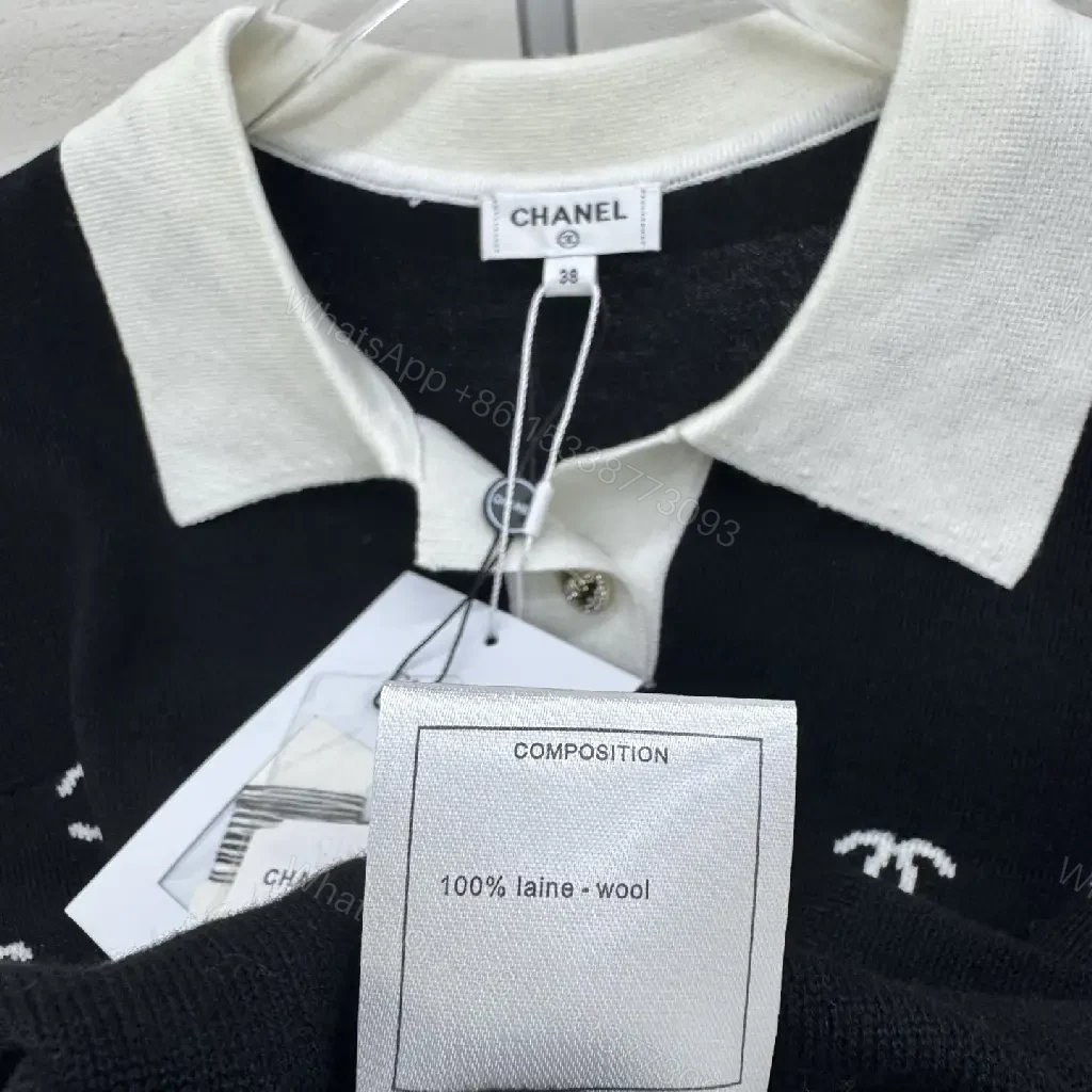 View 7 of Chic Polo Knit: Black White Logo Detail, Premium Style