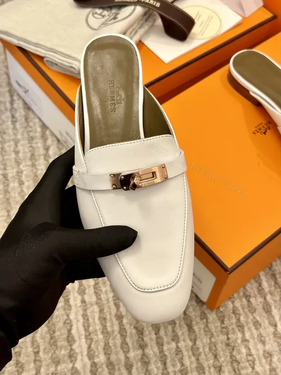 White Leather Mule with Gold Horsebit - Premium Calfskin Slip-On — view 1