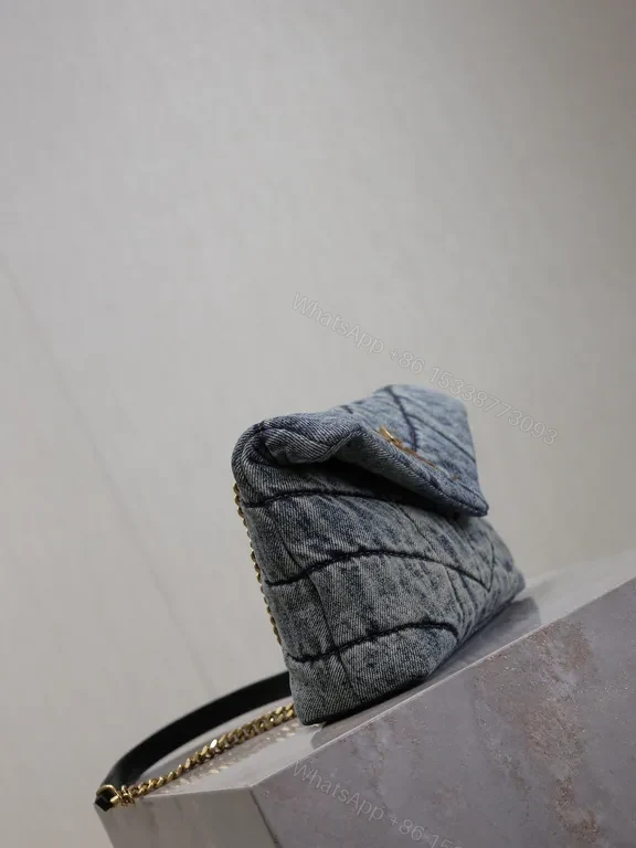 View 4 of Quilted Denim Clutch with YSL Hardware - Luxe Compact Bag