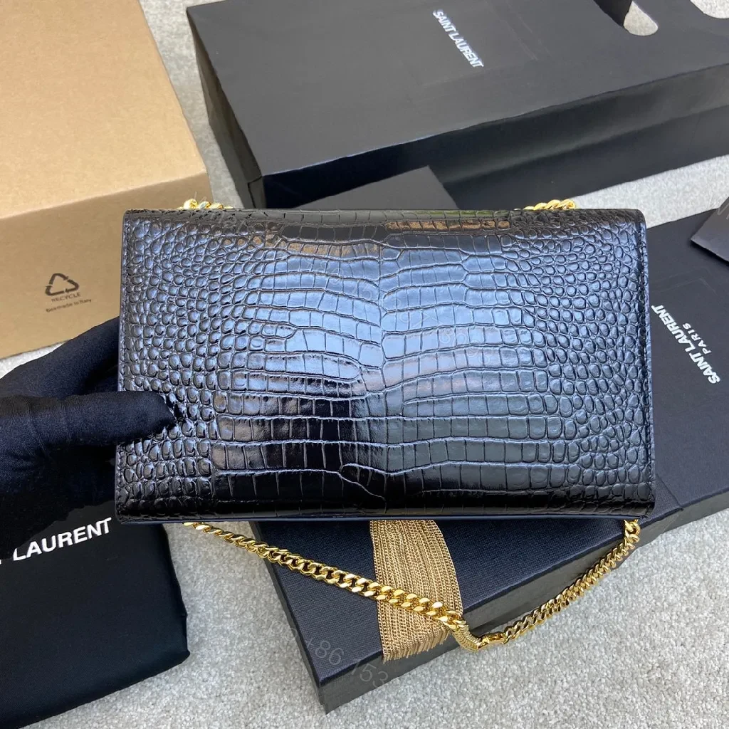 View 8 of Black Crocodile Leather Wallet with Gold Tassel