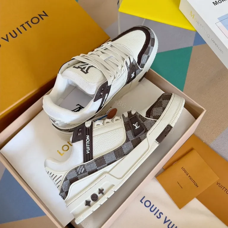 View 7 of Patterned Texture LV High-Top Sneakers â€” Luxury Streetwear Comfort