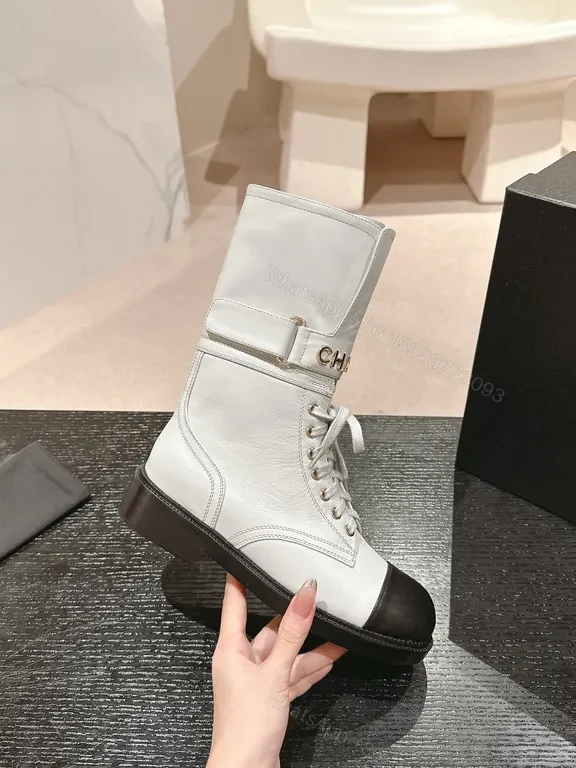 View 5 of Stark Contrast Combat Boots: Chanel-Inspired Luxe Silhouette