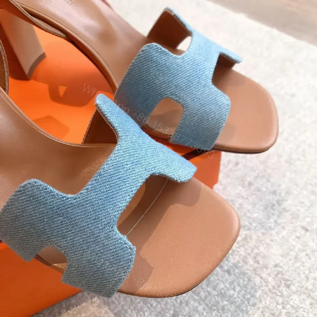 View 6 of Chic Denim-Textured Strappy Sandals with Block Heel