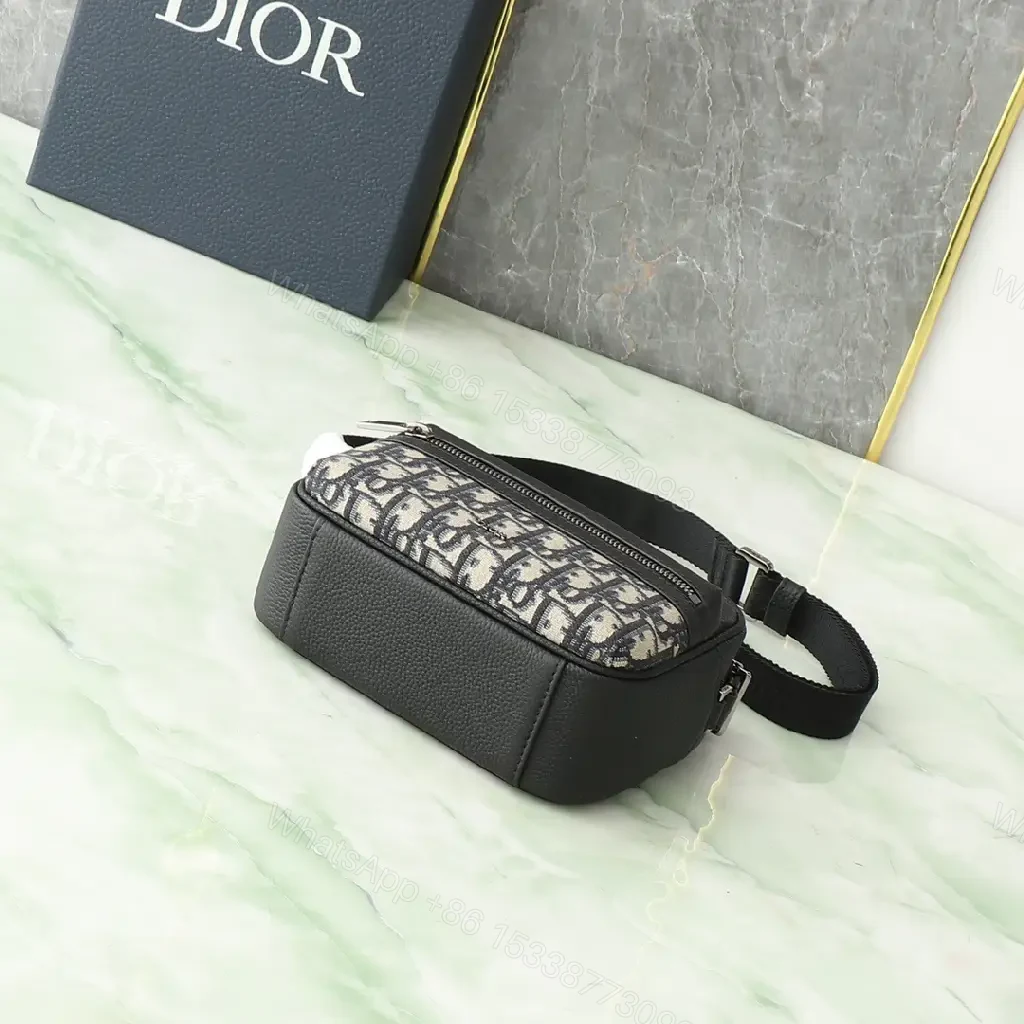 View 9 of Compact Luxury Crossbody with Monogram Motif, Calfskin Accent