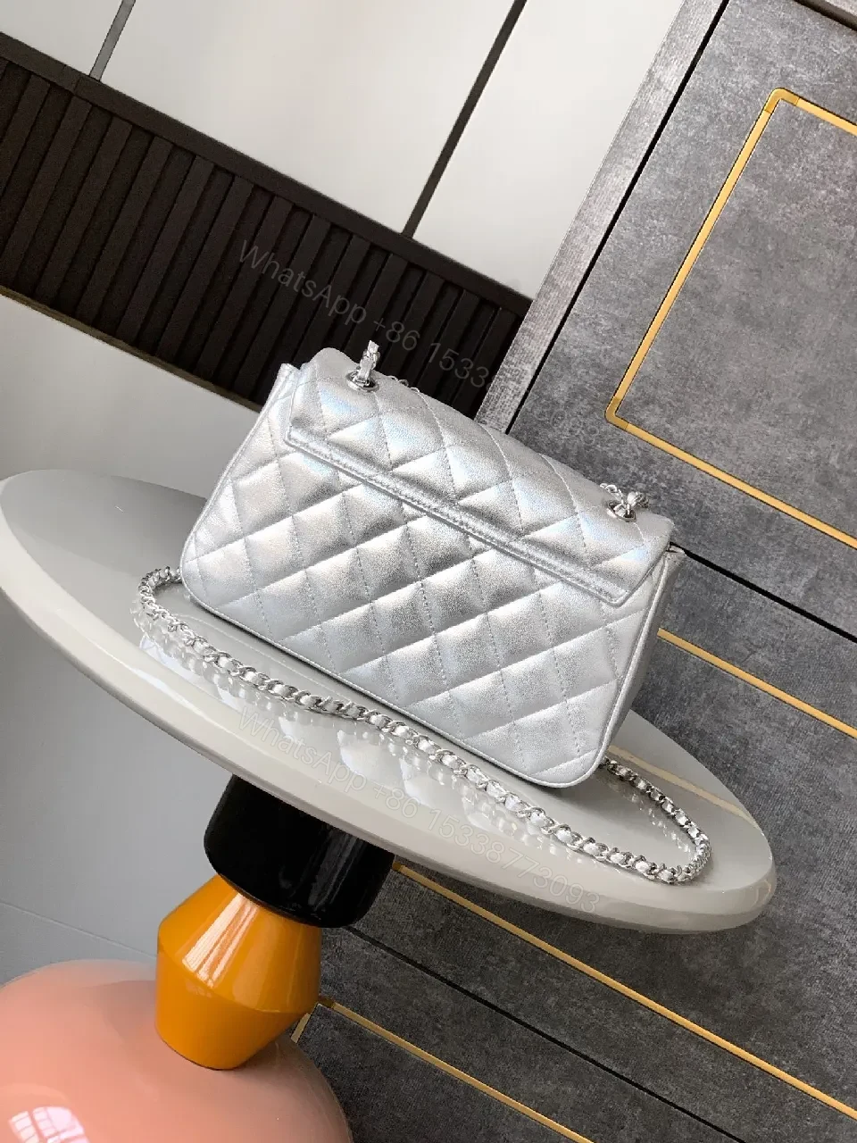 View 3 of Shimmer Quilted Chain Bag: Metallic Luxe Everyday Bag