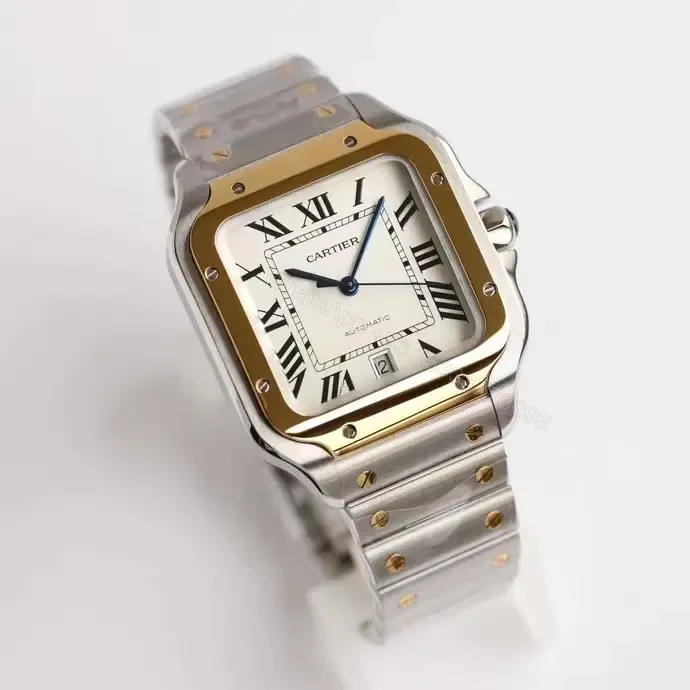 View 6 of Cartier super clone Santos White Dial Two-Tone Bracelet Premium 40MM RG-CARTIER-SANTOS-WHT-TT-BRC-40
