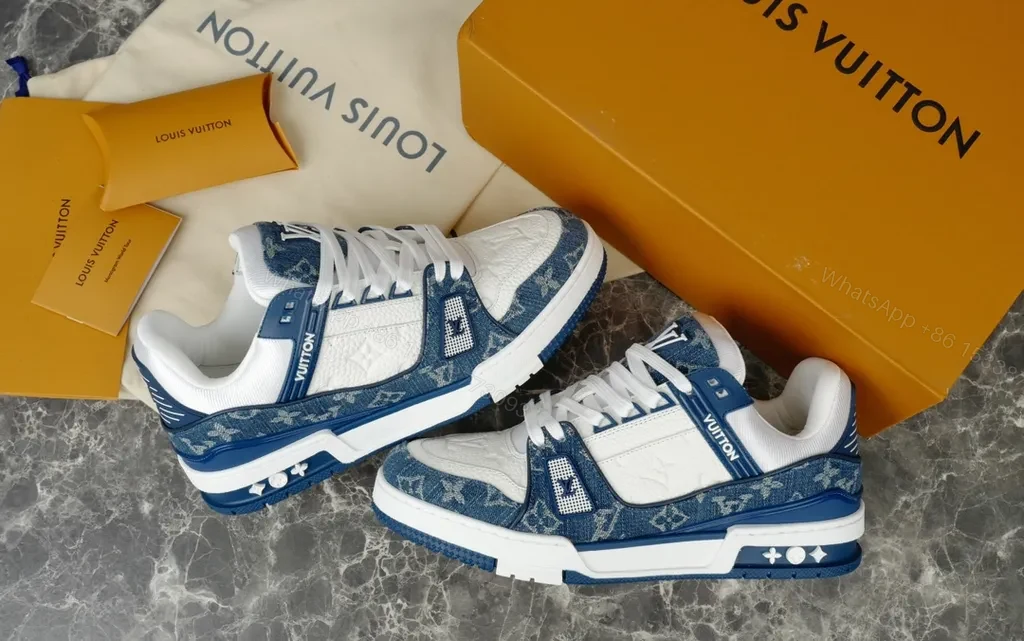 View 5 of Bold Denim-Leder LV-Influenced Sneakers: Elevated Comfort