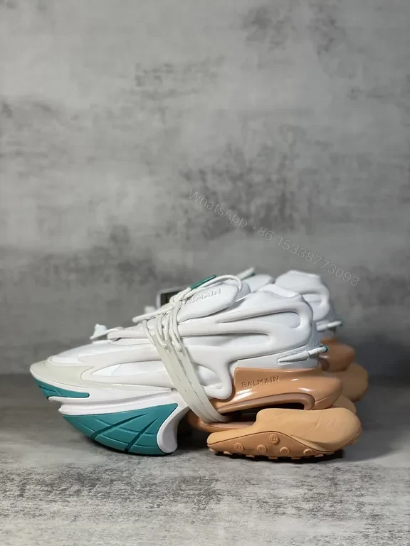 View 6 of White Teal Accented Futuristic Balmain-Inspired Chunky Sneaker