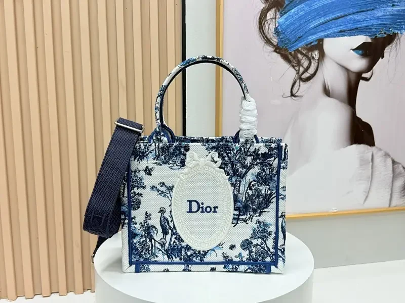 Blue Canvas Handbag — Toile Crest Structured Crossbody Style — view 1
