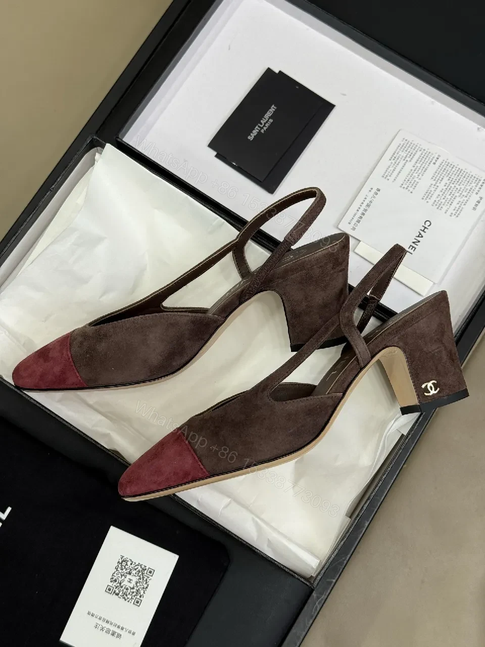View 3 of Two-Tone Suede Slingback Flats with Red Cap Toe - Modern Minimalism
