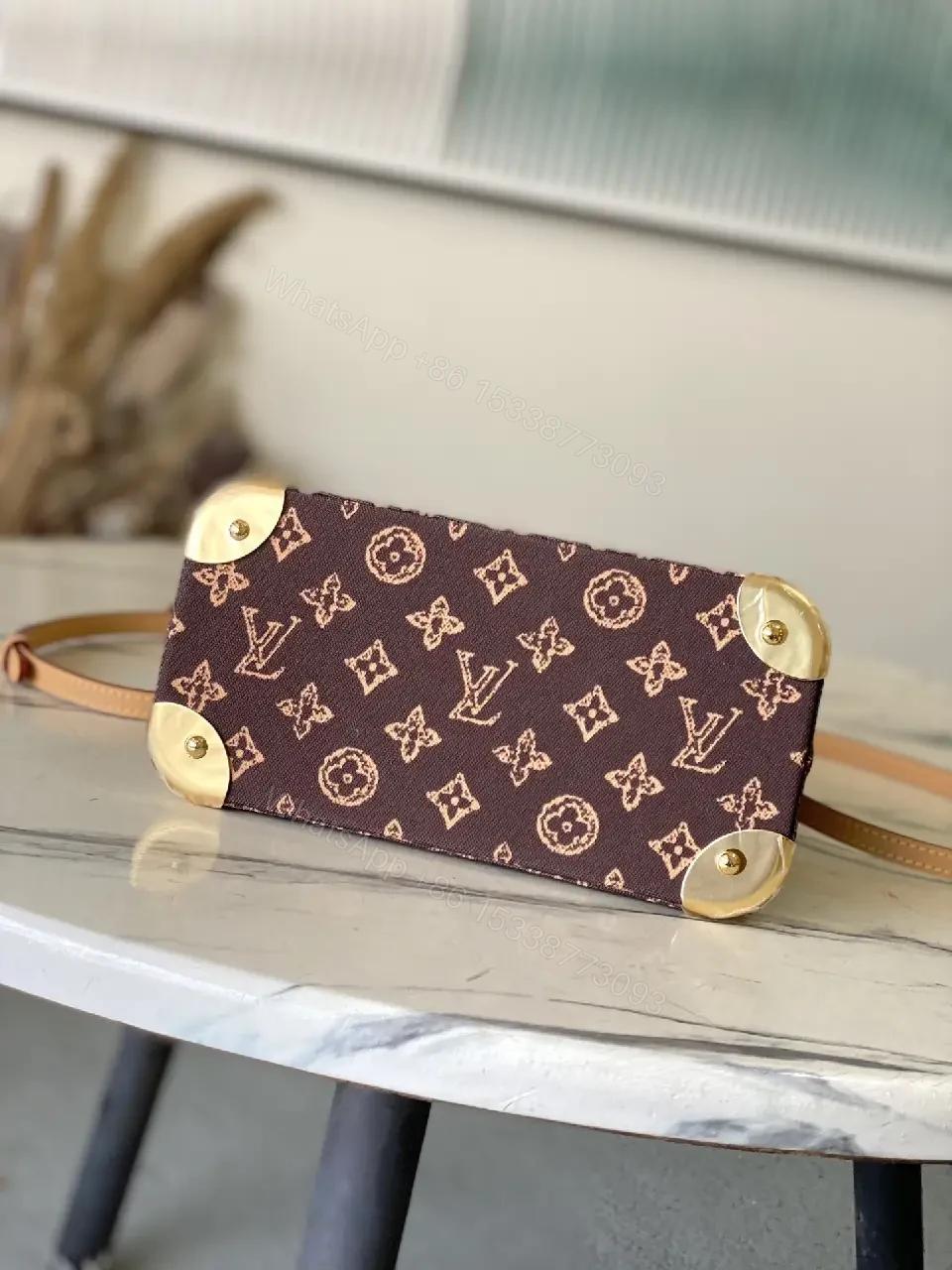 View 9 of Monogram Satchel: Gold-Accented Leather-Trim Dome Bag