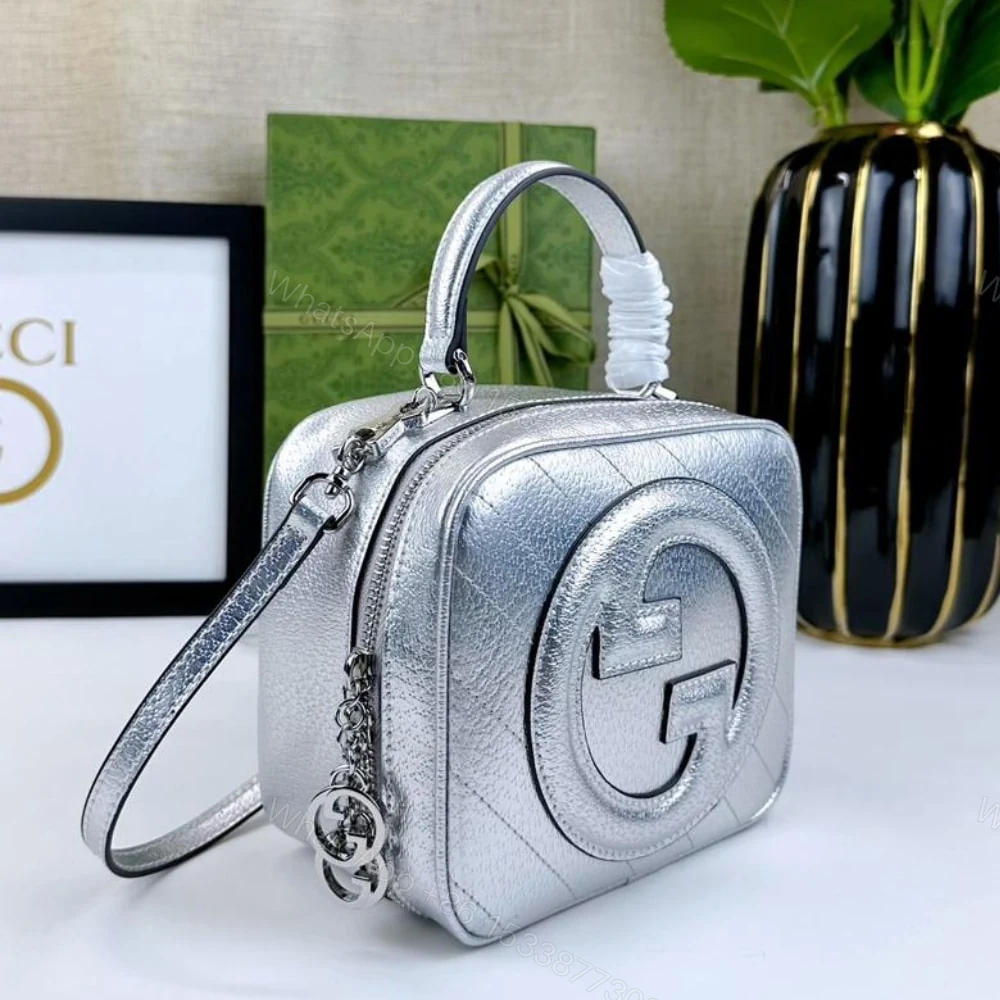 View 3 of Gucci Blondie Small Top Handle Bag Metallic Silver 17Cm 744434 AACBO 8106