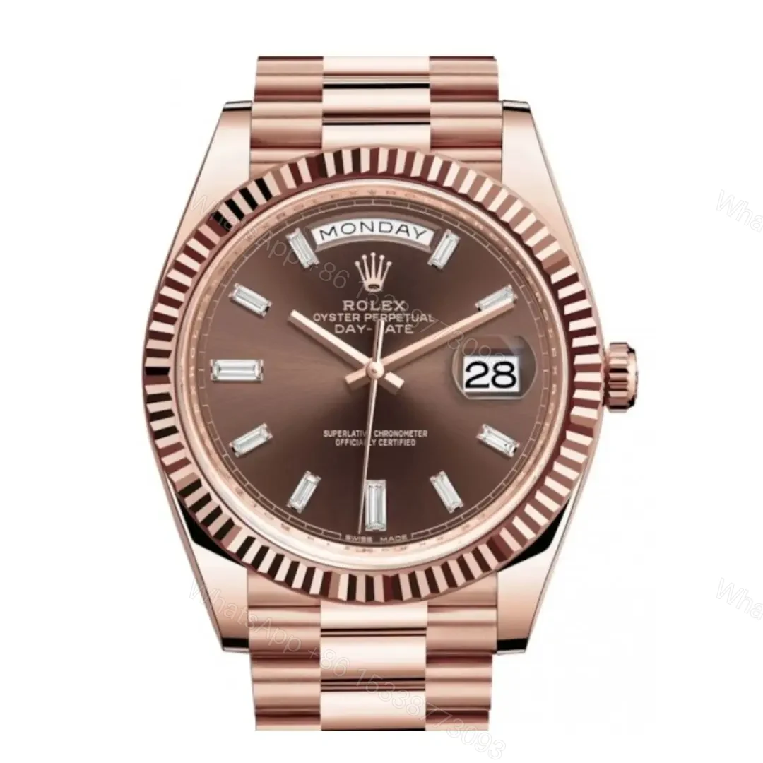 Swiss Clone Replica Rolex DayDate Rose Gold Chocolate Dial — view 1