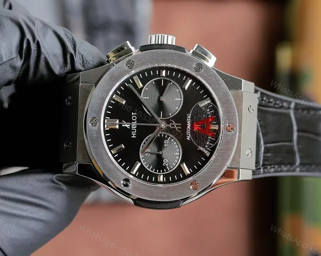 View 4 of Super Clone Hublot Classic Fusion Black Dial Leather Strap Premium 45MM HUBLOT-CF-BLK-L45