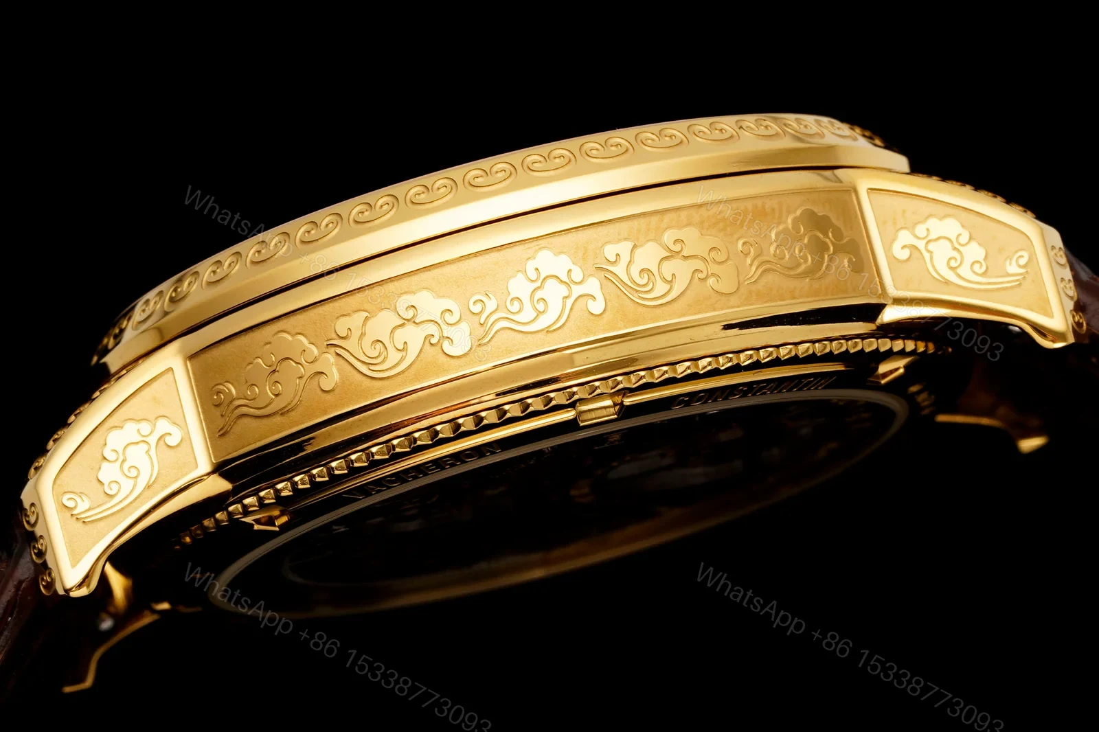 View 8 of Vacheron Constantin Dragon Replica 41MM Premium Gold Case Brown Leather Strap Tourbillon Edition RG-VC-DRAGON-GOLD-41