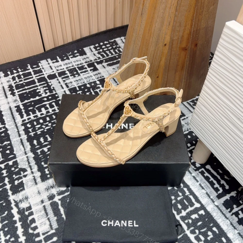 View 3 of 高仿Chanel*25C系列G36122B小羊皮中踭涼鞋米黃5CM免檢版