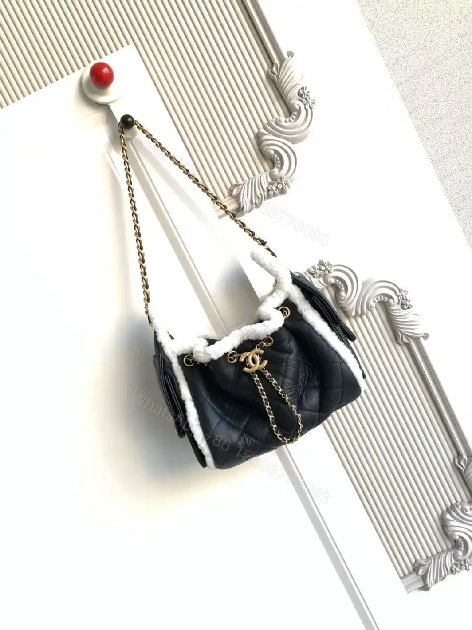 Quilted Mini Bag with Faux Shearling Trim - Compact Luxury — view 1