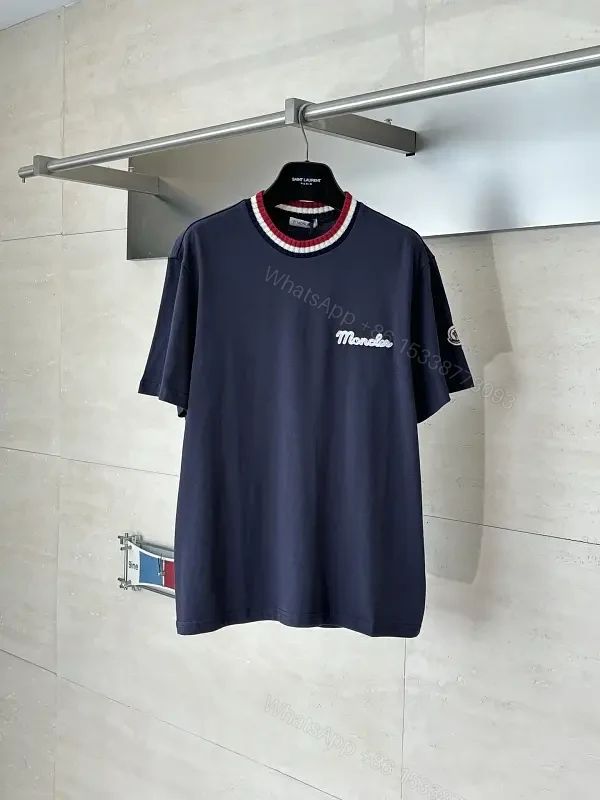 Navy Cotton Crewneck Tee Moncler Style Key Feature — view 1