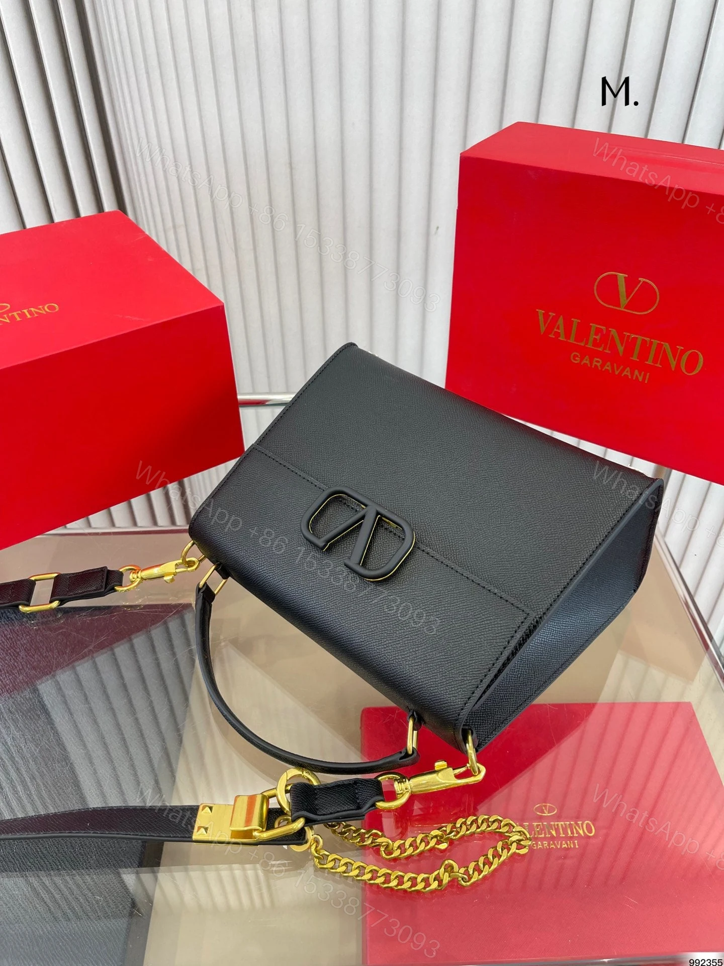 View 5 of VALENTINO GARAVANI SMALL VSLING GRAINY CALFSKIN HANDBAG BLACK 25CM 3W2B0F53KGW R82