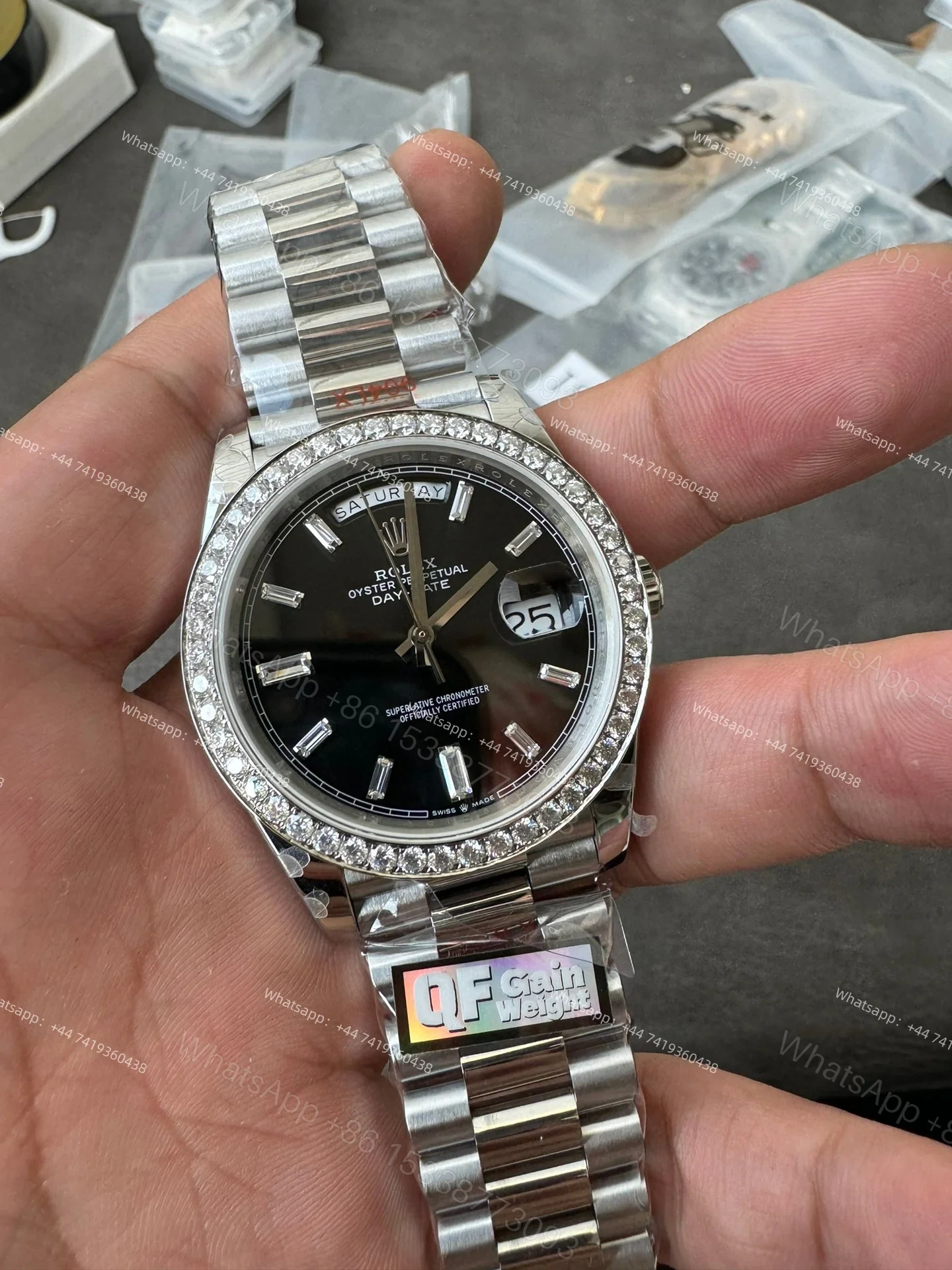 Rolex Day-Date M228349RBR-0003 1:1 Replica Moissanite Bezel Black Dial 40MM 3255 Movement Presidential Bracelet Super Clone Watch — view 2