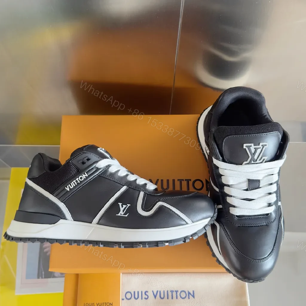 View 7 of Dynamic Runner: Black & White Leather-Sculpted Comfort Sneakers