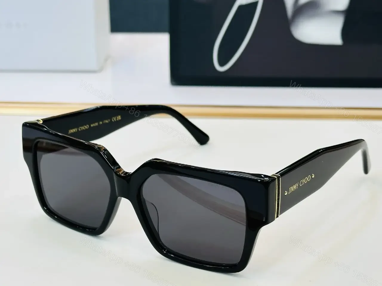 View 6 of Black Frame Polycarbonate Oversized Bold Chunky Silhouette Sunglasses