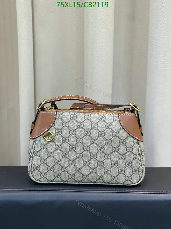 View 2 of Small Replica Gucci Shoulder Bag Grey with Brown Trim Leather VTX368