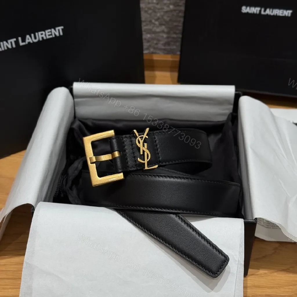Bold Leather Belt with Gold-Tone Hardware Accessory — view 1