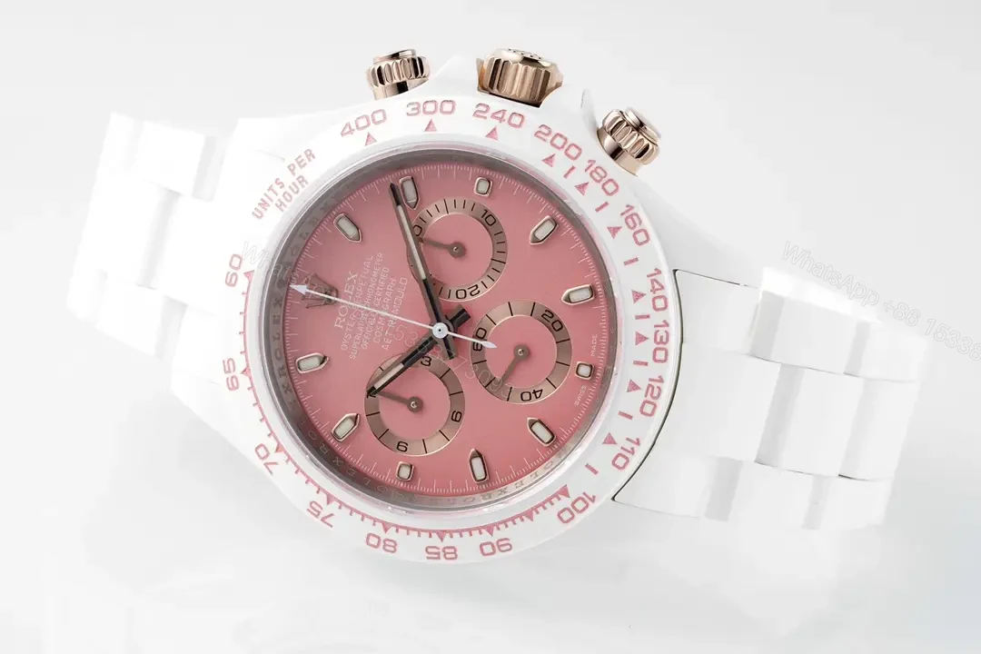 View 7 of Premium Rolex Daytona Pink Ceramic replica 40MM White Ceramic Bracelet Edition RG-DAYTONA-PINK-CERAMIC-WHITE-BRACELET-40