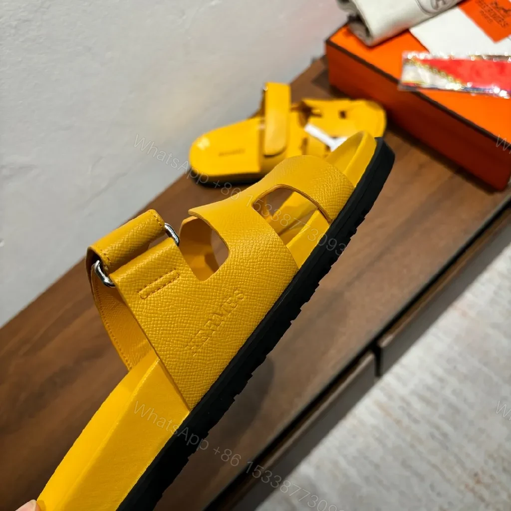 View 8 of Sunny Yellow Leather-Style Sandals with Signature Cutouts