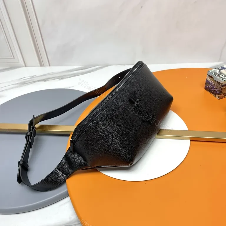 View 8 of Sleek Black Leather Belt Bag with Monogram Accent