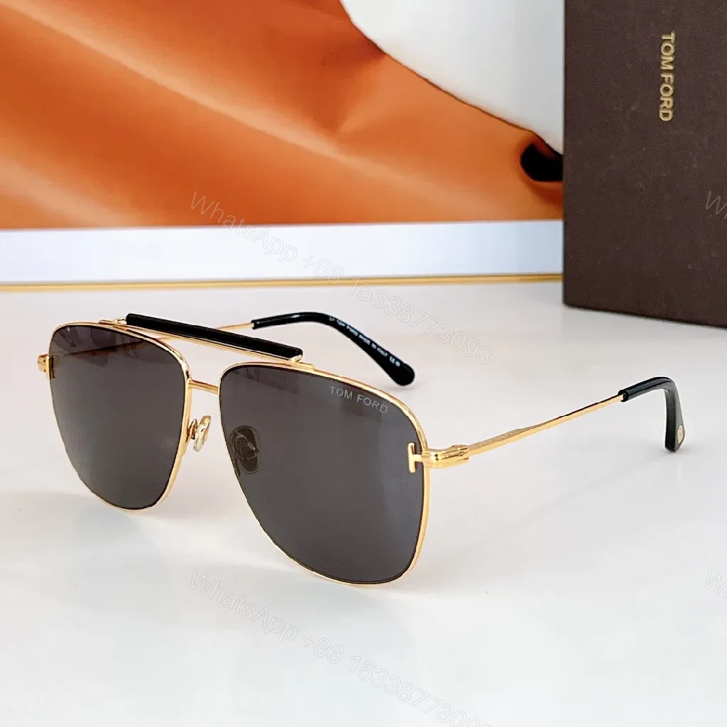 View 2 of Gold-Tone Aviator Sunglasses with Brown Gradient Lenses, Modern Detail, Slim Frames