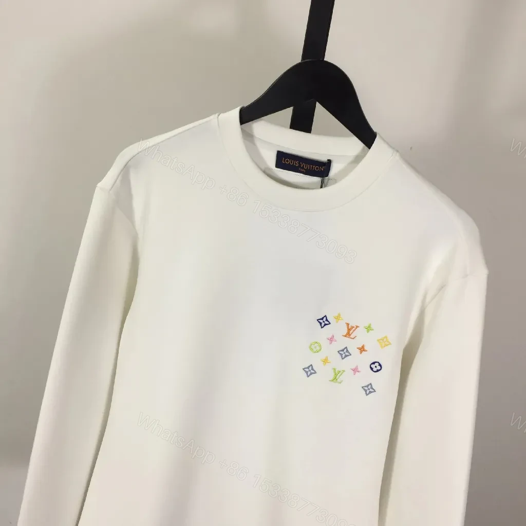 View 6 of White Crewneck Sweatshirt with Multicolor Monogram Accent