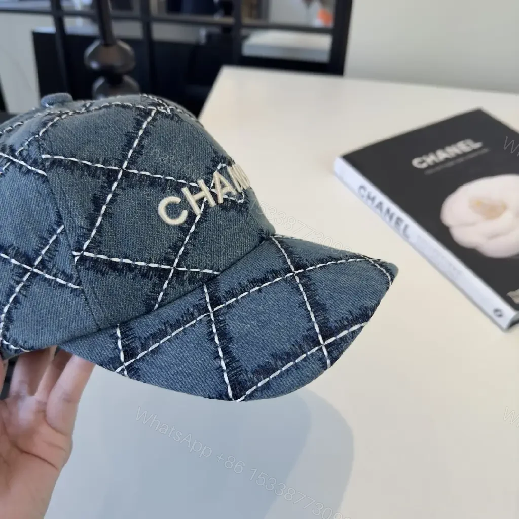 View 10 of Denim Blue Cap Quilt Stitched Diamond CHANEL Cap