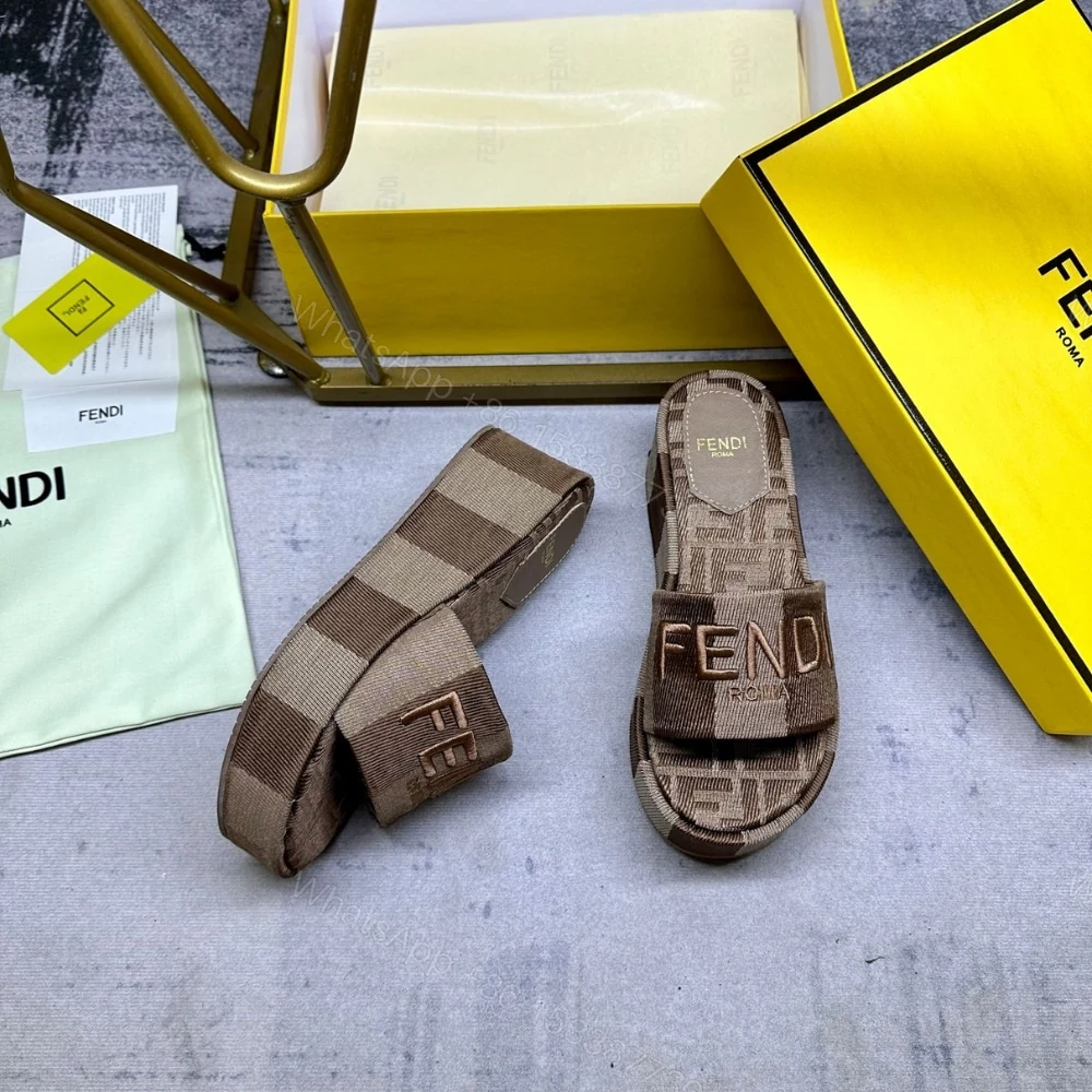 View 2 of FENDI SUNSHINE FLATFORM SLIDES BROWN 8R8515AORHF1P95