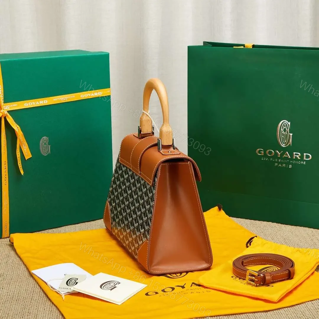 View 6 of Goyard SAIGON Brown Handbag With Wooden Handle 28cm